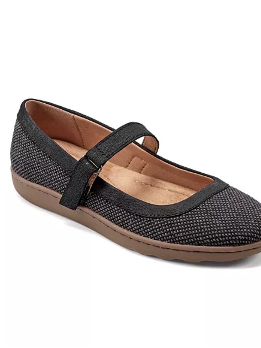Earth Black Mary Jane Woven Comfort Flats